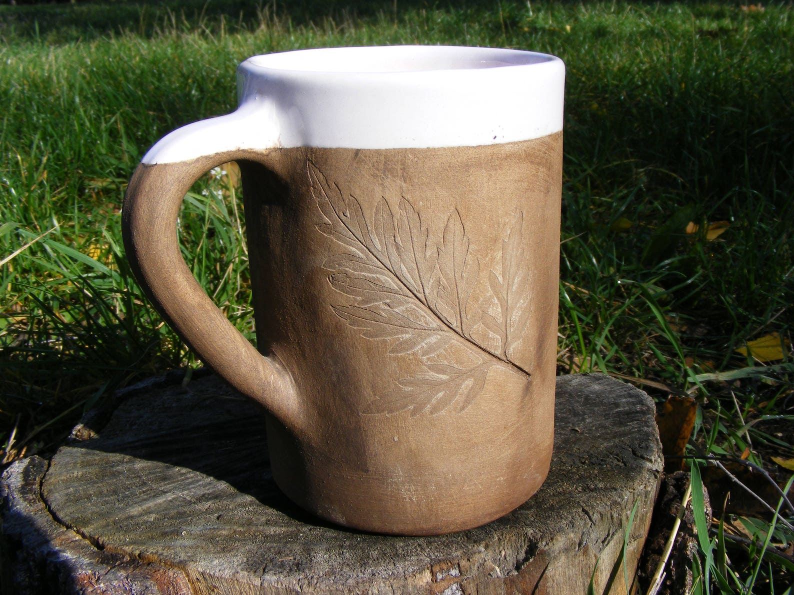 Clay Coffee Mug With Leaf Handmade Pottery Mug Rustic Terra Etsy