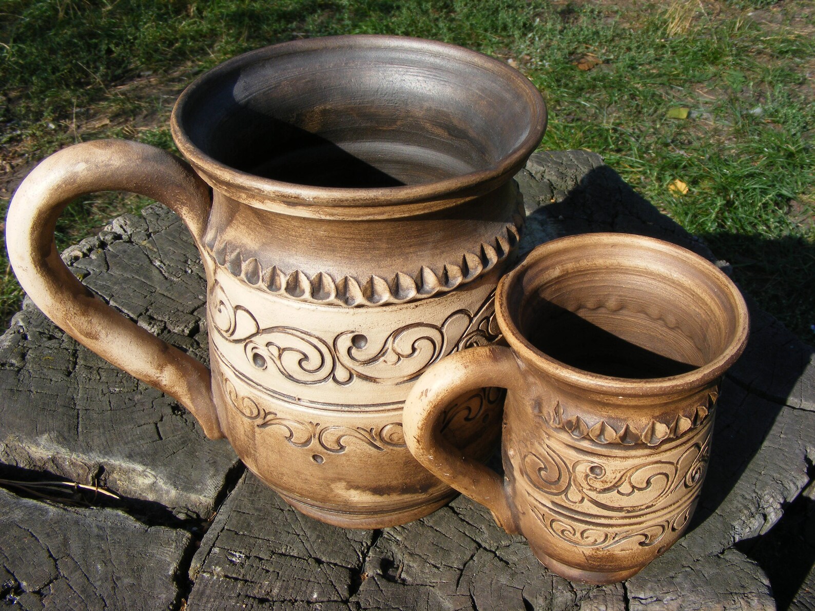 Handmade Set of 2 Cups Pottery Two Mugs Unglazed Ceramic Etsy