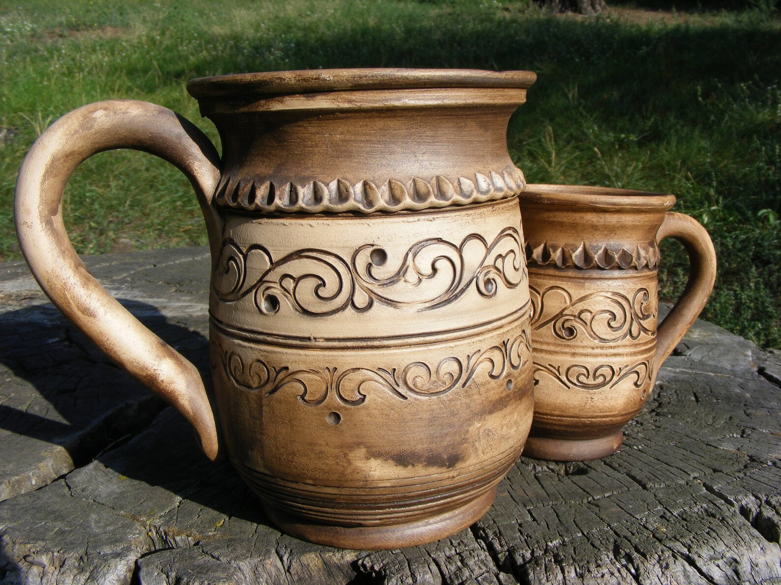 Handmade Set of 2 Cups Pottery Two Mugs Unglazed Ceramic Etsy