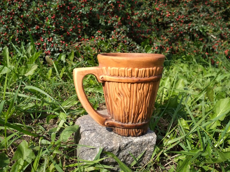 Viking beer clay mug Wooden look mug Rustic cups Natural ...