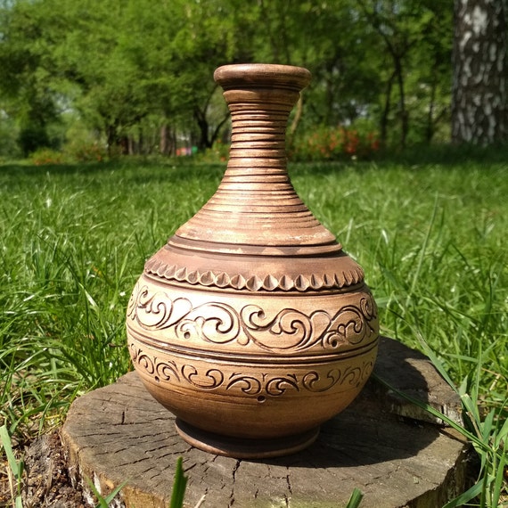 Clay pottery jug carafe rustic