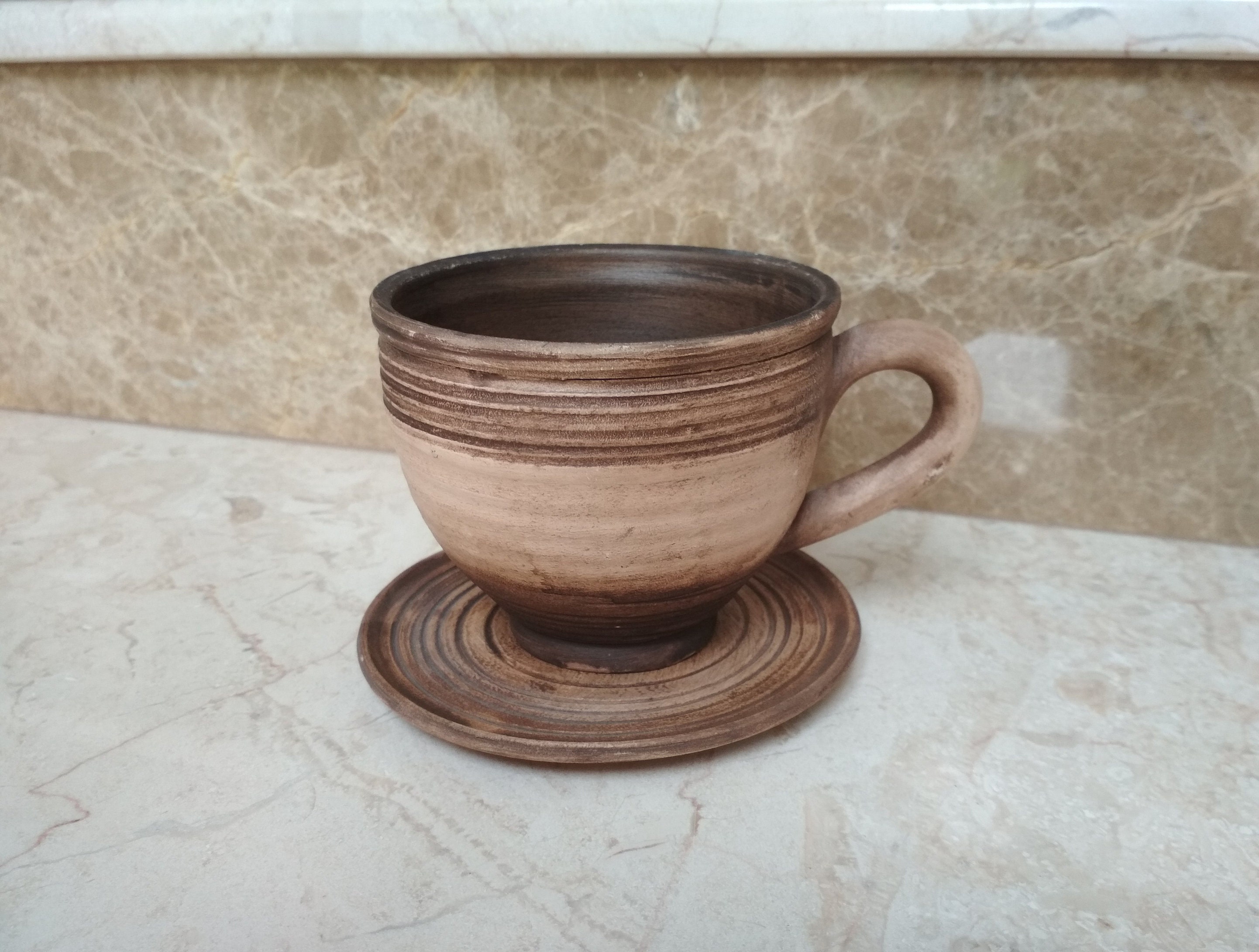 Handmade cup and saucer Ceramic mug Stoneware pottery Organic Etsy