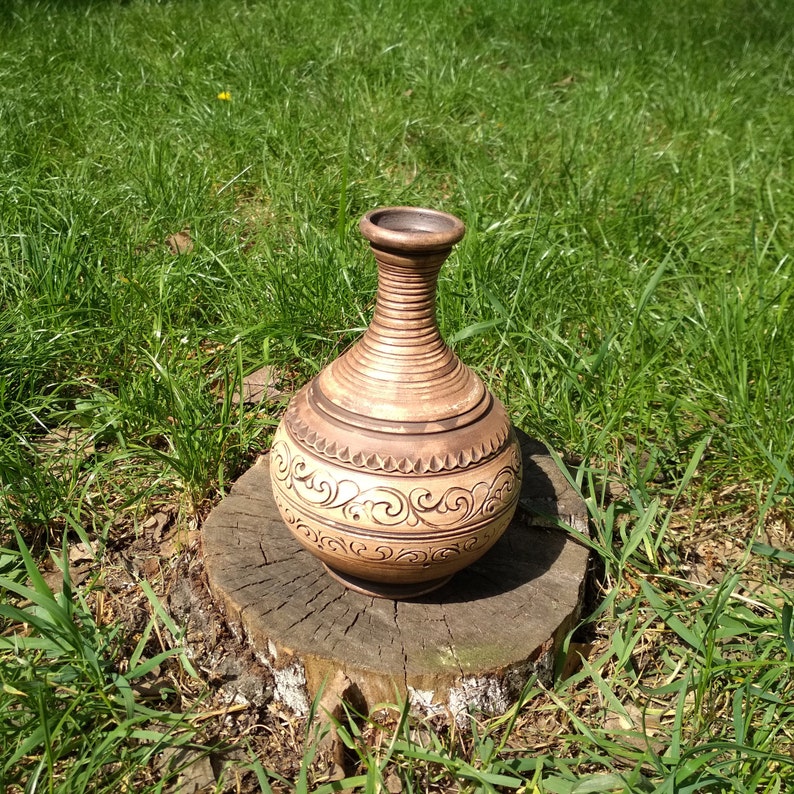 Clay Jug Pottery Jar Unglazed Pitcher Wine Carafe Rustic Etsy