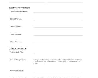 Modulo d'ordine per lavori di progettazione grafica / Richiesta cliente modificabile (Word, PDF)
