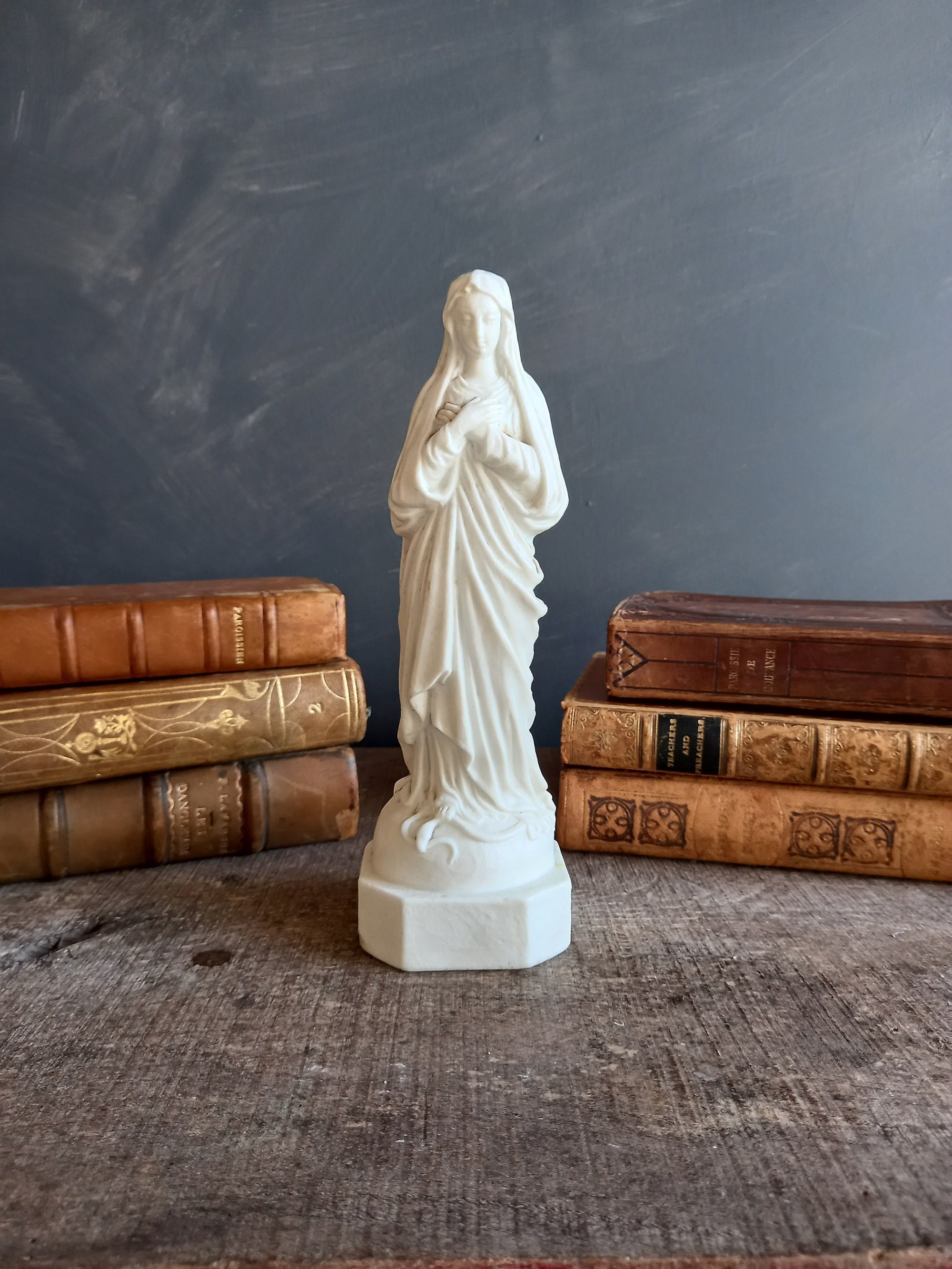 Français Statue de La Vierge en Porcelaine Vintage. Petite Marie. Décor Salle Prière. Statue Catholi