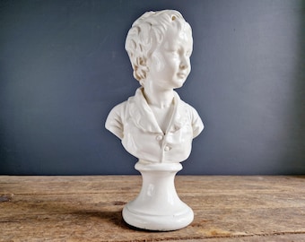 French Terracotta Bust: Girl Statue, Shabby Chic Decor