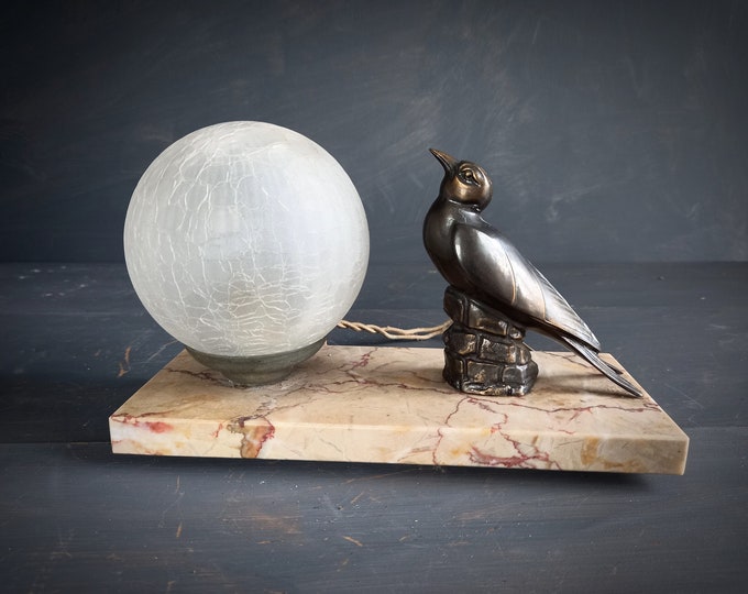 French Art Deco Lamp. Bird Lamp. Art Deco Table Lamp. Desk Table Lamp