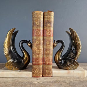Art deco bookends Pair of French Art deco bookends with swan decoration Office desk decor French antique bookends European decor.