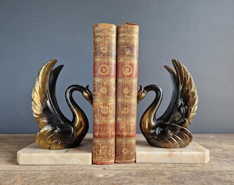 Art deco bookends Pair of French Art deco bookends with swan decoration Office desk decor French antique bookends European decor.