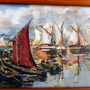 Vintage French Seascape Watercolour Painting, Signed Ship Art