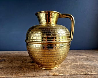 French Brass Milk Jug, Hand Hammered Farmhouse Decor