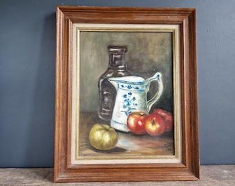 ヴィンテージフランスの静物水彩画：水差しと果物、サイン入り - Etsy 日本
