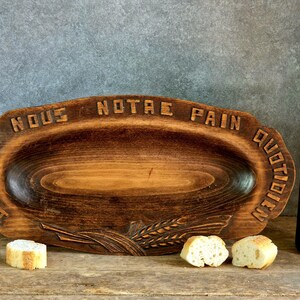 French wooden bread board with wheatsheaf decoration. French farmhouse bread platter. Thanksgiving decor.