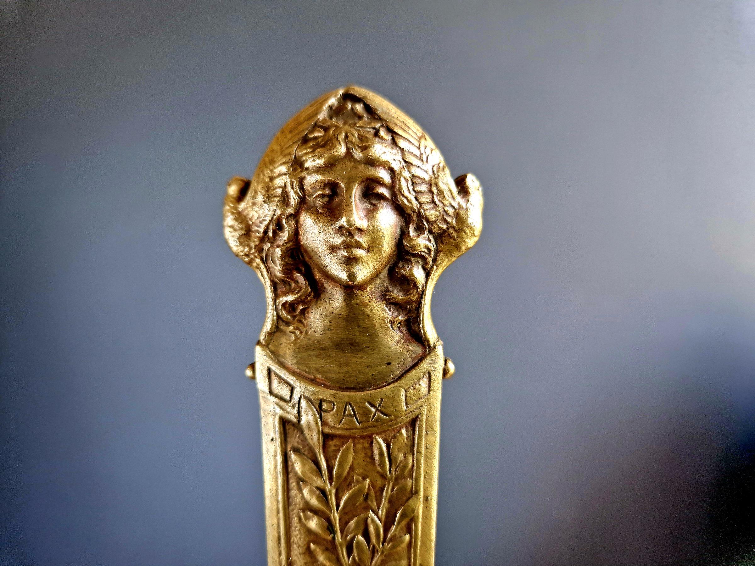 Ouvre-lettre Sculpture Bronze Art Nouveau - Signé, Décor Végétal, Origine France