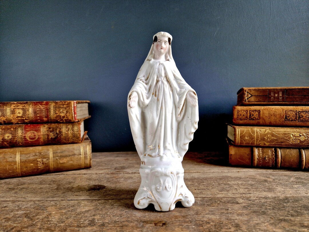 Antique French Porcelain Madonna Statue: Virgin Mary, Gilt Detail - Etsy