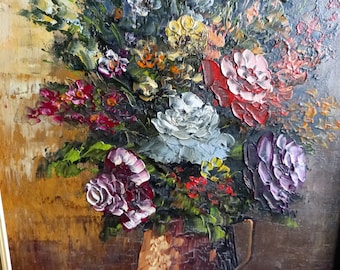 Peinture de fleurs. Peinture à l'huile française. Peinture originale. Art mural. Peinture à l'huile. Toile de peinture. Oeuvre originale. Photo d'époque française.