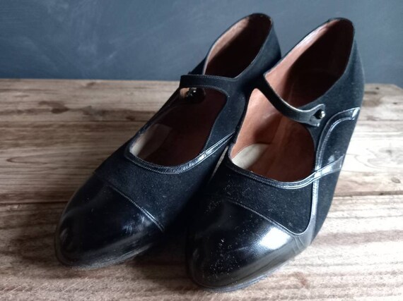 1937年 30s STAR BRAND SHOES アンティーク クリップ 1930s Shoes Size 39 Euro or 6 UK. Black Vintage Shoes