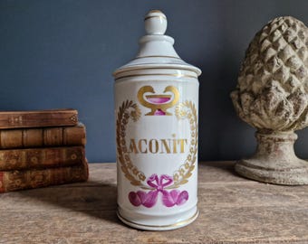 Antique French Apothecary Jar: Paris Porcelain Aconit Display
