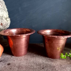 Vintage copper plant pots. French vintage copper plant holders. French copperware. Copper planters. Copper pots. Vintage copperware.
