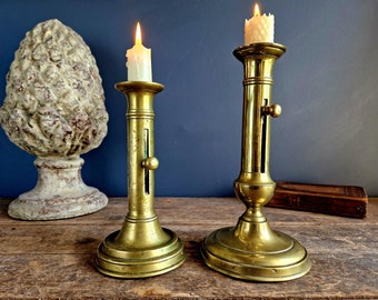 French antique candleholders  candlestick holder brass candle holder French country European antiques French ejector candlesticks.