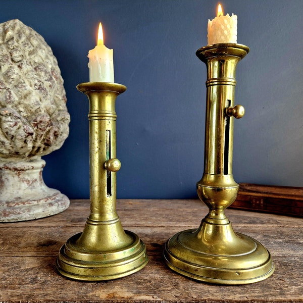 French antique candleholders  candlestick holder brass candle holder French country European antiques French ejector candlesticks.