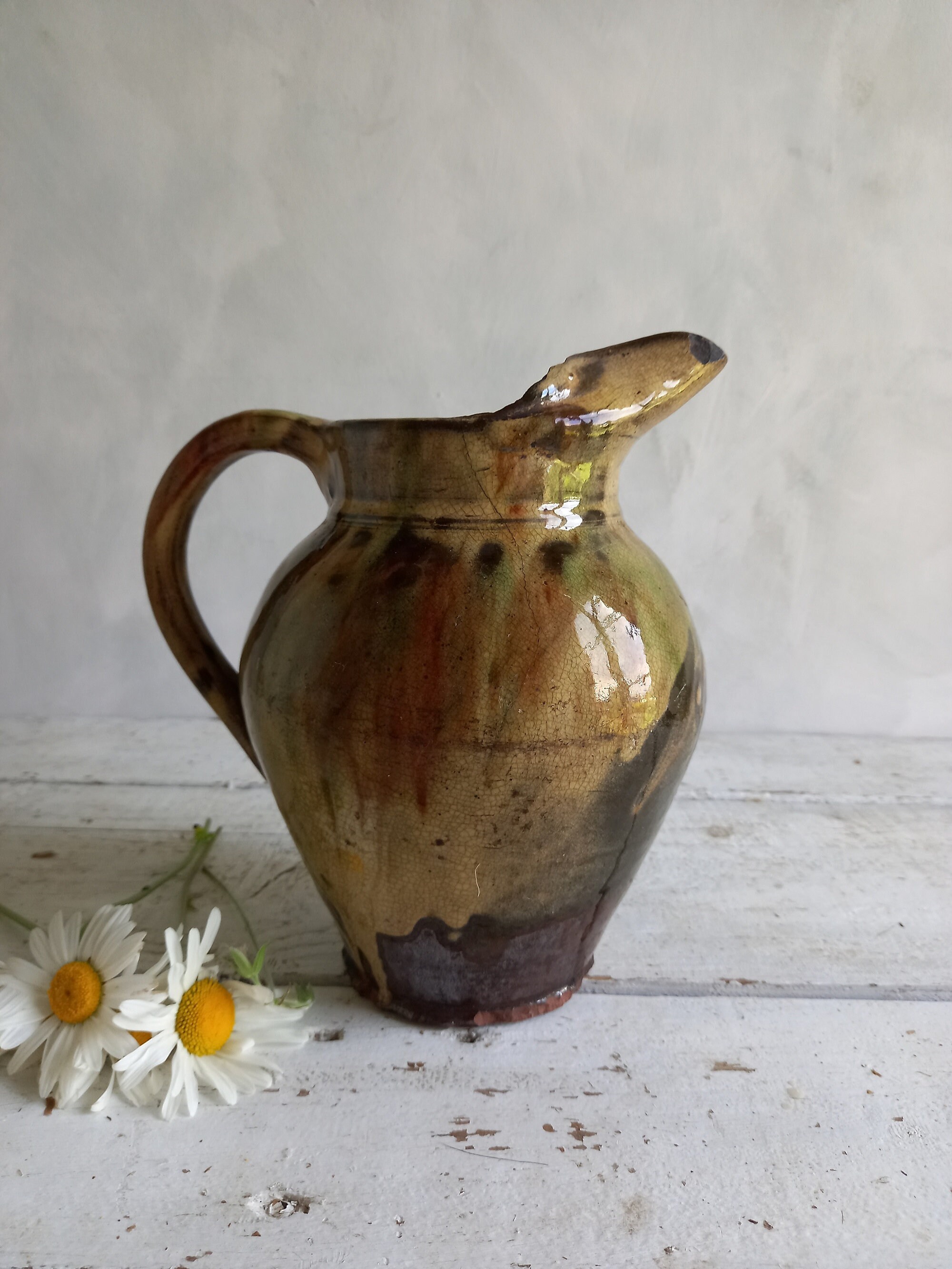 Français Cruche de Pays. Pichet Ferme. Décor Rustique. Chalet Campagne. Poterie Antique. Français Ma