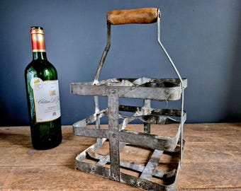 Porte-bouteilles vintage en zinc galvanisé, France : décoration de ferme - France