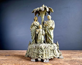 Antique French Religious Statue: Mary, Joseph, and Jesus