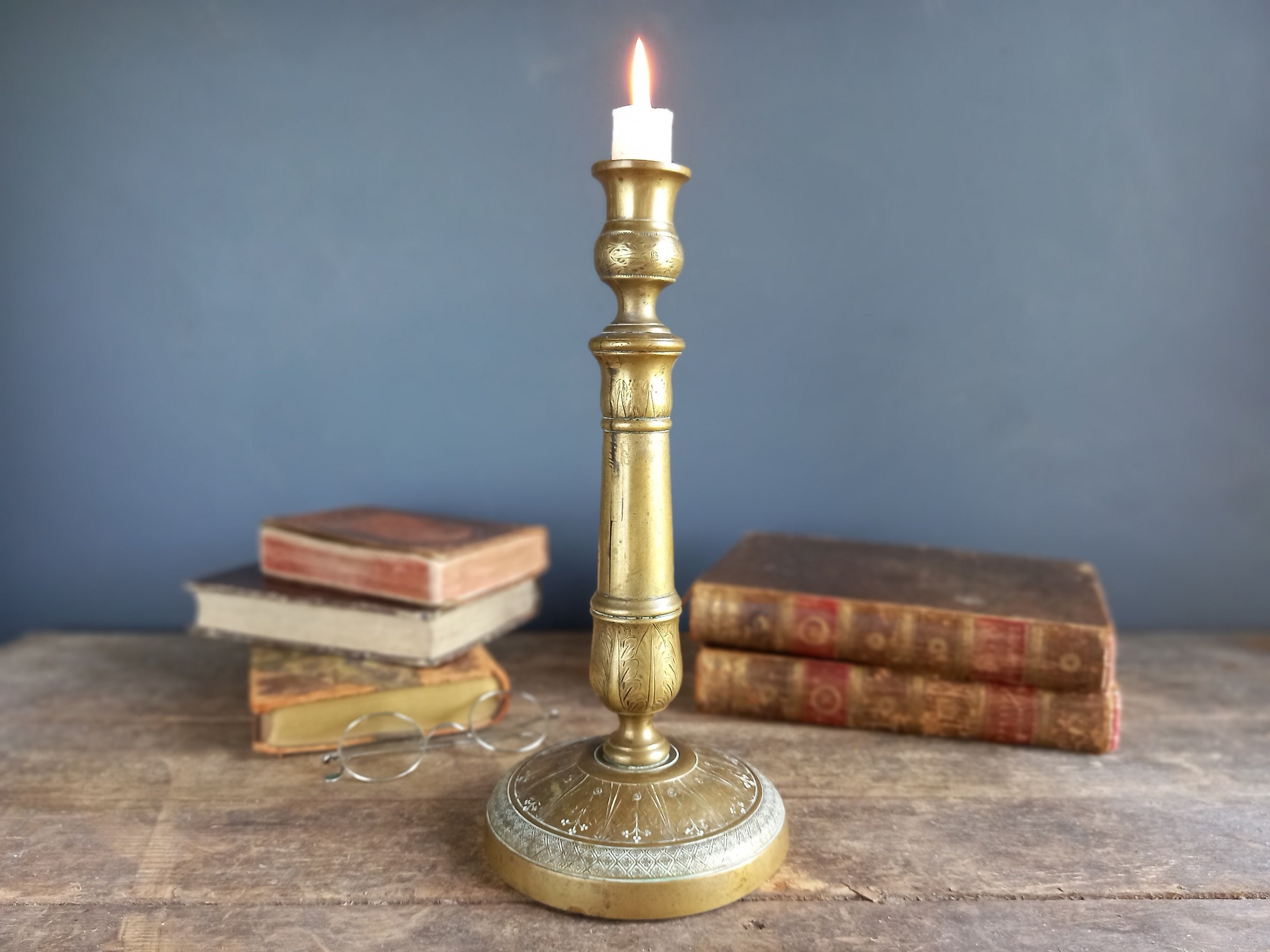 Antique Brass Pushup Candlestick Queen Anne 19th Century Vintage Home Decor  