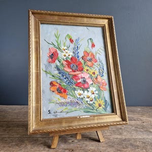 Peinture de fleurs. Peinture à l'huile française. Peinture originale. Art mural. Peinture à l'huile. Huile sur panneau. Oeuvres d'art originales. Photo vintage française.