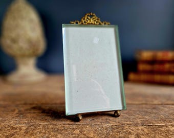 French Antique Beveled Glass Photo Frame: Chateau Ribbon Decor