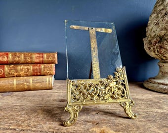 Antique French Glass Photo Frame, Cupid Decor