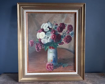ヴィンテージのフランスの街並みの油絵、花の咲く中庭のアート - Etsy 日本