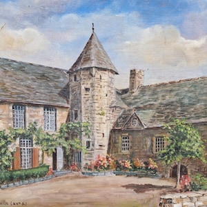 French original oil on board painting showing a country house French wall art original French art Signed artwork European decor French art.