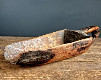 Antique French Wooden Scoop, Rustic Farmhouse Kitchen Decor