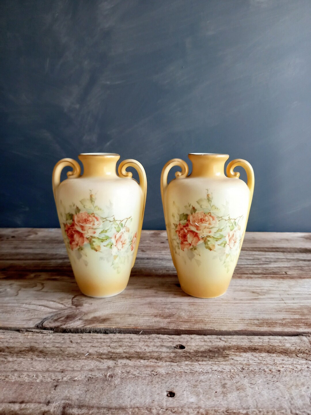 English Antique Porcelain Vases. Pair of Vases. Porcelain Vases