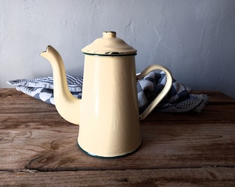 Enamel coffee pot. French enamelware. Unique gift for him. Coffee lovers gift. Rustic decor. French coffee pot. Farmhouse decor. Enamelware.