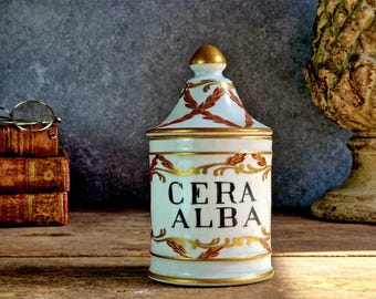 Vintage French Apothecary Jar: Paris Porcelain Cera Alba Display