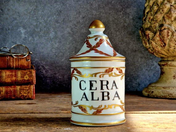 Vintage French Apothecary Jar: Paris Porcelain Cera Alba Display