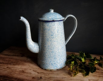 French enamelware coffee pot 1930s enamelware. Housewarming gift. Vintage enamel coffee pot Vintage kitche French country. Rustic home decor