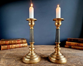 French antique candlesticks. Antique candle holders. Country house decor. Antique brass candleholders. French antiques. French decor.