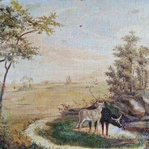 Antike Ölgemälde von Kühen Öl auf Leinwand 19.Jahrhundert Kunst Landhaus Dekor viktorianisches Ölgemälde Antike Rindermalerei.