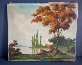 French Impressionist Oil Painting: Vintage Countryside Scene
