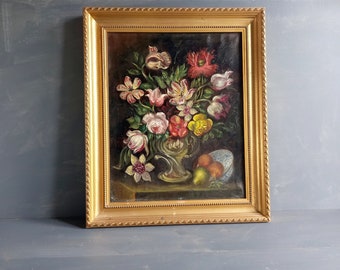 Antique oil painting. French oil painting. Still life. Oil on canvas. French art. Antique painting. Wall art. French antique art. Art.