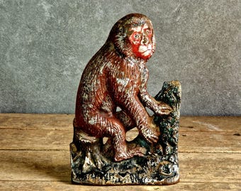 French Vintage Painted Metal Monkey Doorstop – Mid-Century Figurine
