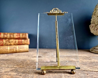French Antique Beveled Glass Photo Frame, Gilt Metal Ribbon Decor