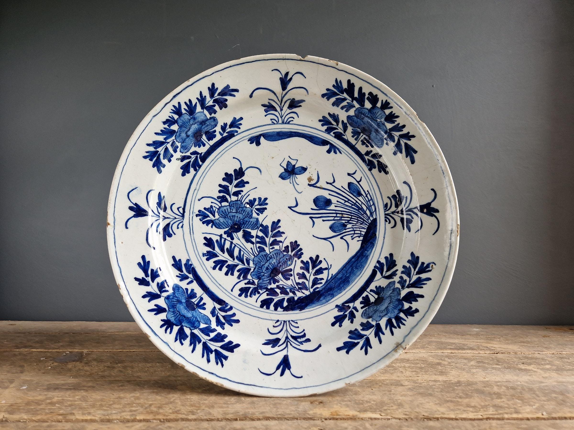 アンティークデルフトプレート、花柄、18世紀オランダ装飾 - Etsy 日本