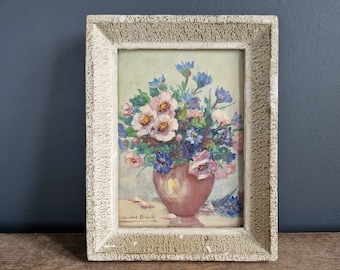 Vintage French Floral Watercolour Painting: Signed Collectible Art