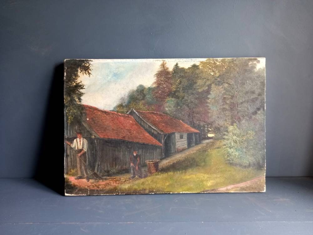 Antique French Oil Painting: Rustic Farmhouse Scene, 19th Century - Etsy
