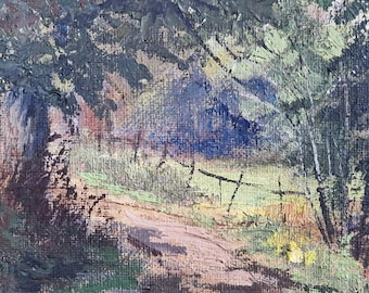 Vintage French Forest Oil Painting, Rustic Country Decor